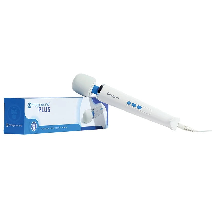 Magic Wand Plus corded massager featuring intense vibrations and flexible head